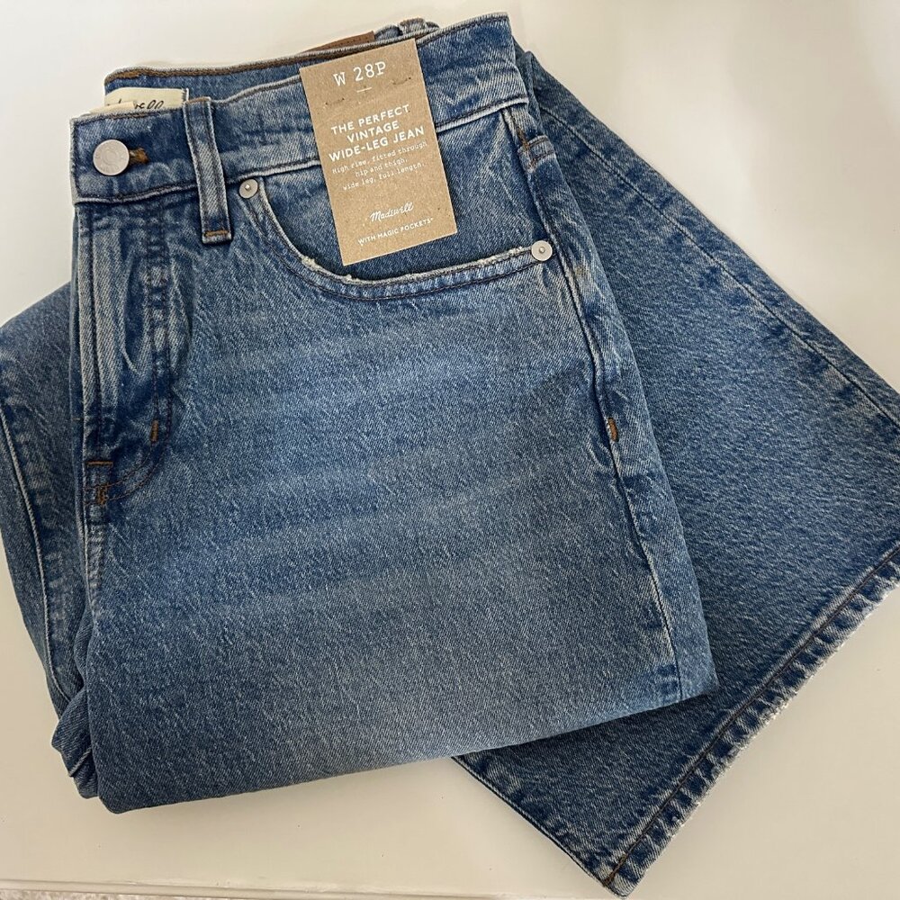 NWT Madewell Petite Perfect Vintage Wide Leg Jean in Enmor Size 28 Petite